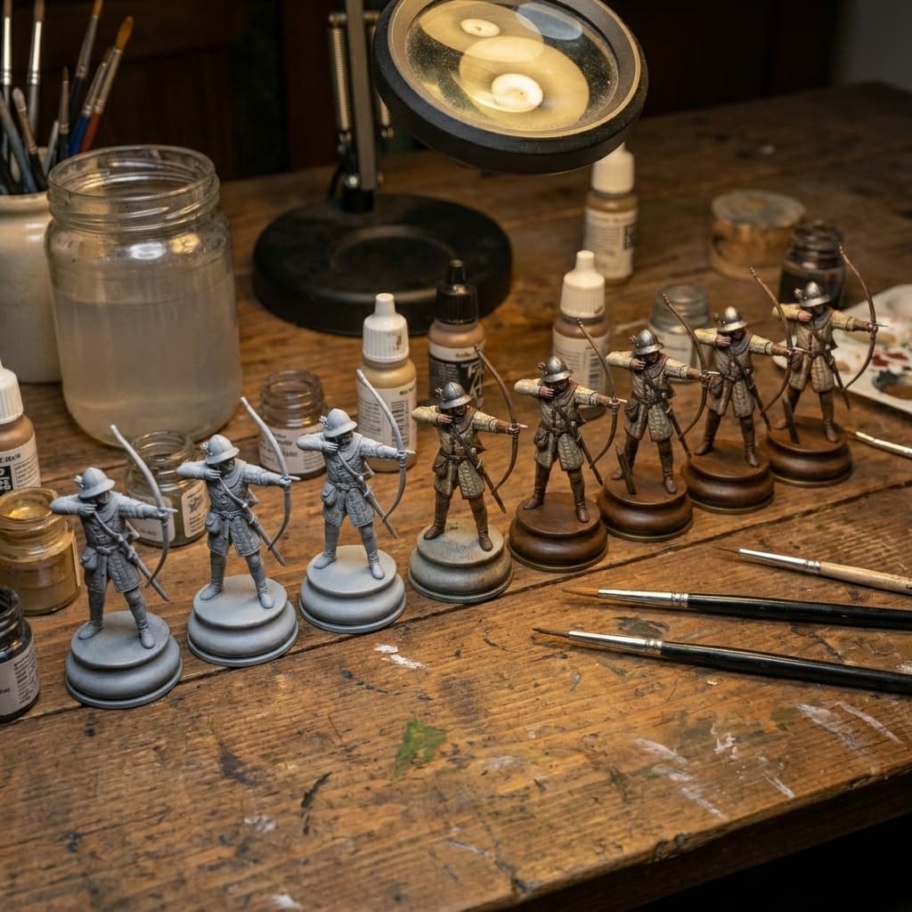 Painting station with English longbowman pawns