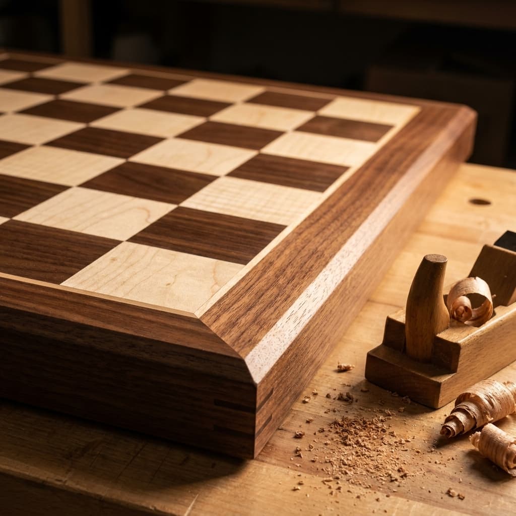 Walnut and maple chessboard corner detail