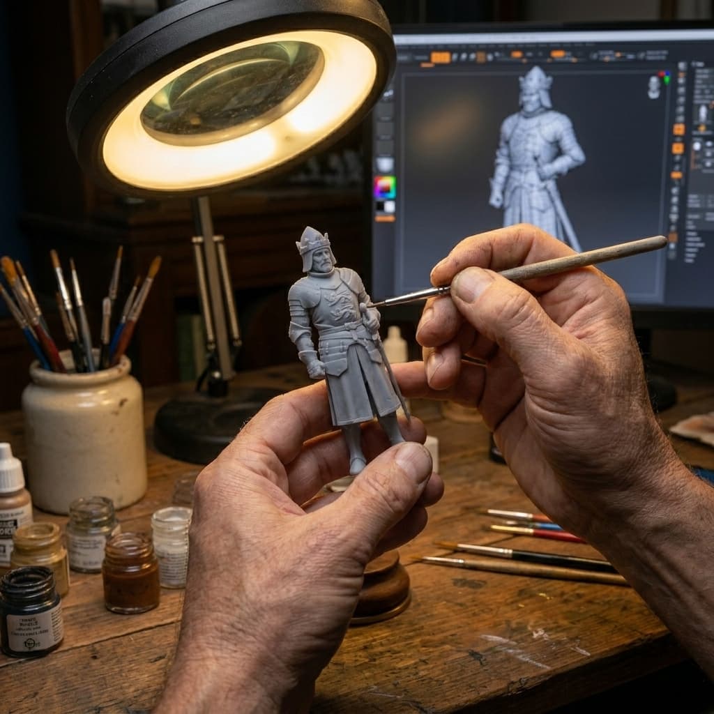Inspecting the raw sculpted king chess piece