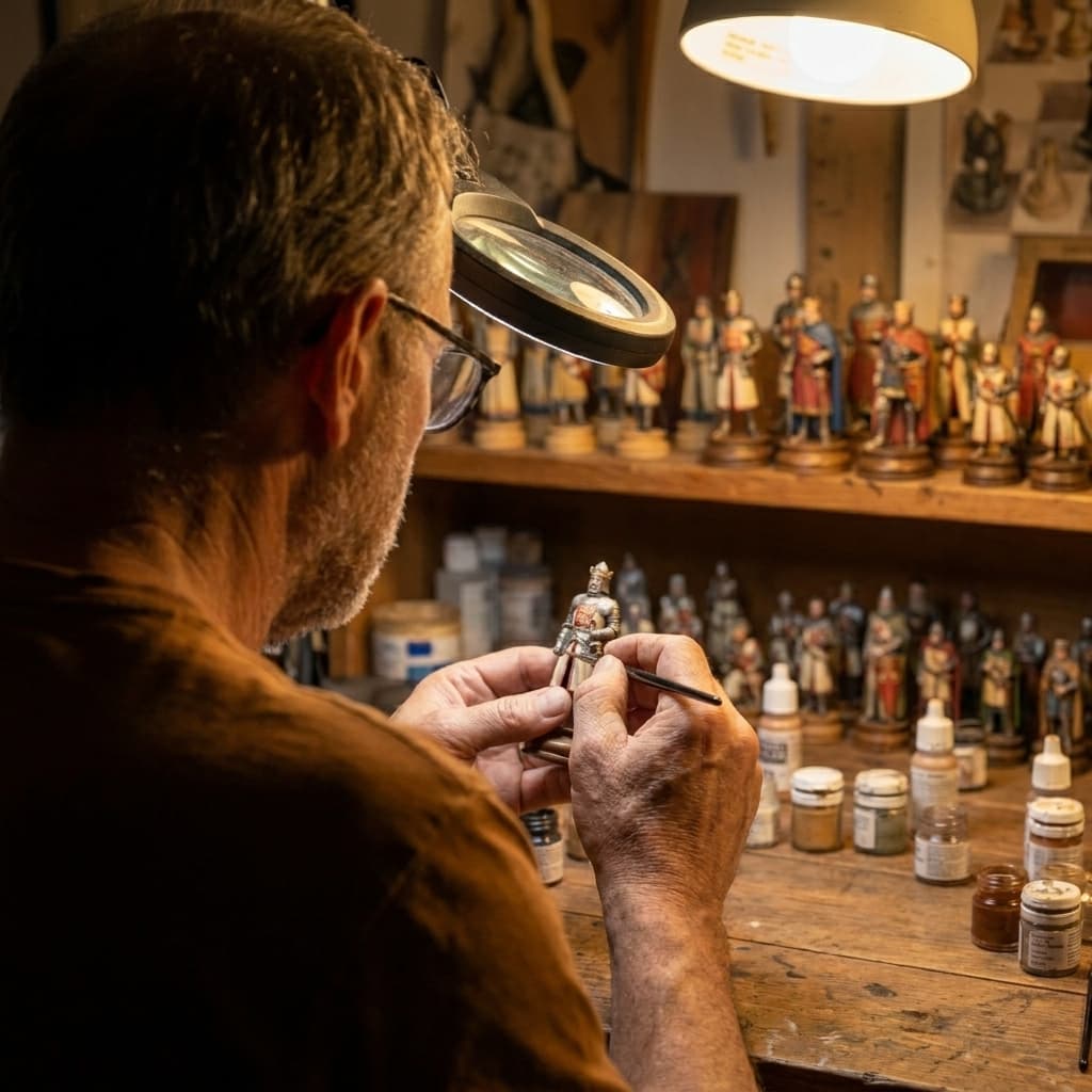 Artisan at his workbench, seen from behind